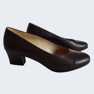 VTG Calico Heels Leather Brown Pumps Academia Preppy Quiet Luxury Classic Mod 9W